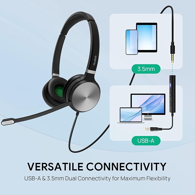 Yealink UH36 Professional USB Headset, Wired Headphones for Computer PC Laptop Work Headset with Noise Canceling Mic for Call and Music(for Teams Certified, Stereo,3.5mm Jack/USB Connection)