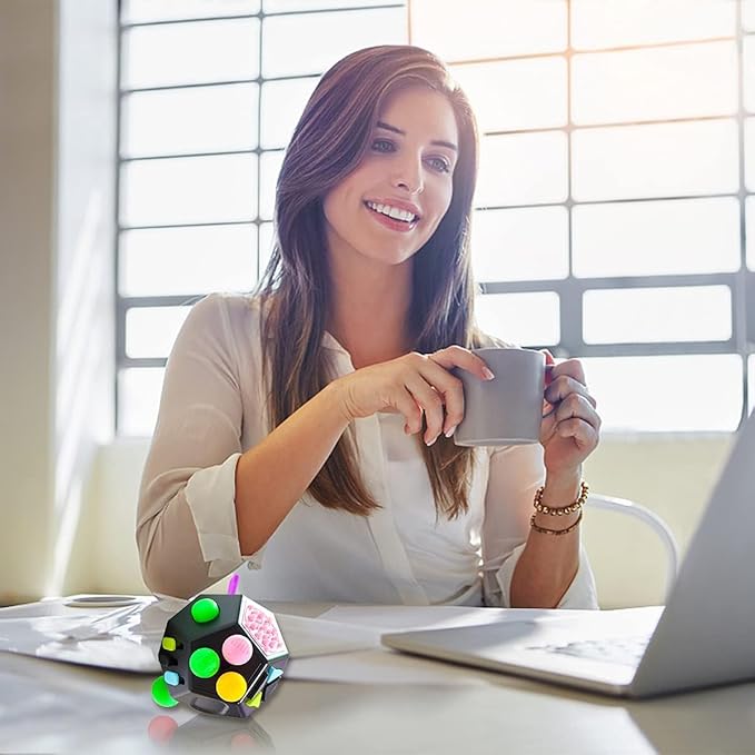 12 Sided Cube Toys,Fidget Toys Cube Relieves Stress and Anxiety for Kids and Adults with ADD,OCD,ADHD,Autism (Black / B2)