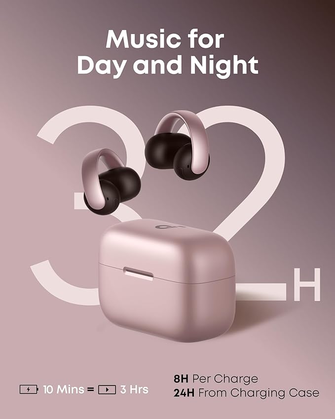 Soundcore AeroClip by Anker, Open-Ear Earbuds, Clip-On Headphones, Adaptive Comfort, Clear Calls with 4 Mics and AI, Stable Fit, 12mm Drivers for Powerful Bass, Hi-Res, Open-Ring Design