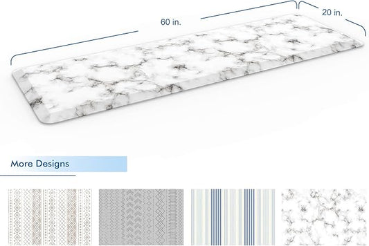 Klay Home Kitchen mats for Floor Anti Fatigue, 3/4" Thick 100% PU Memory Foam Kitchen mat, Padded Kitchen mat, Cushion Kitchen Sink Rug Waterproof Non-Slip Well-Made (Large Runner 20" x 60", Marble)