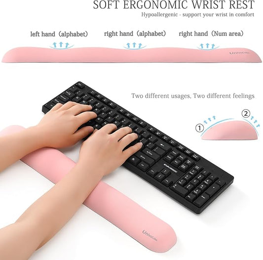 UnivoColors Design-Wave Keyboard Wrist Rest, Artificial Sheepskin+Memory Foam+Ergonomic+Anti-Slip Gel, Resilience Support During Work and Gaming,Keyboard Accessory,Pink