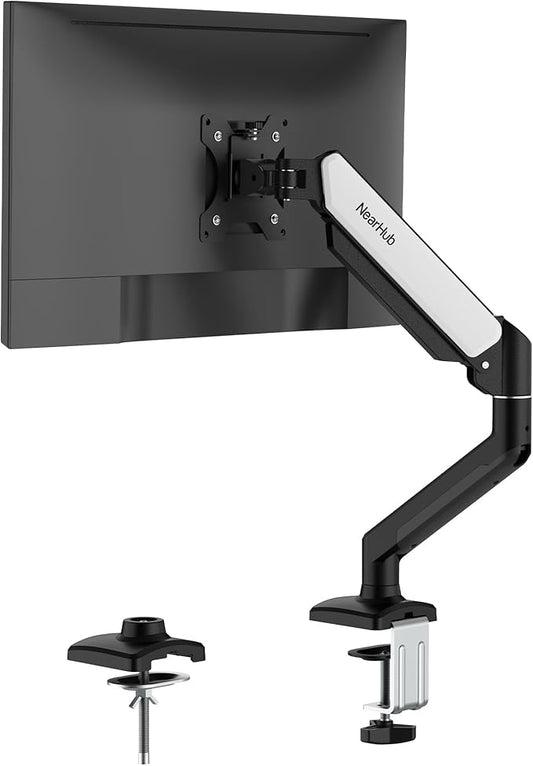 Single Monitor Mount,Each13-32 ” Up to 22 lbs Computer Screen,180° Swivel, Tilt +90° to -45°, 360°Rotation,Full Motion Adjust with C Clamp and Grommet Base,VESA Mount 75mmX75mm,100mmX100mm