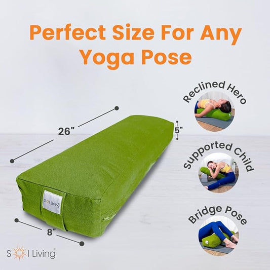 Sol Living Yoga Bolster Pillow Rectangular Meditation Cushion Cotton Meditation Accessories for Restorative Yoga Meditation Pillow Yoga Pillow Firm Body Pillow Bolster Pillow for Legs Removable Cover