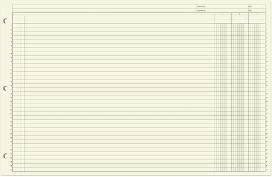 BookFactory Ledger Sheets/Large 3 Column Accounting Ledger Columnar (Three Columns) Loose Leaf Paper - 17'' x 11'', 50 Pages, Loose Leaf, 3 Hole Punched (SHEET-050-CLCLL(17x11-Ledger-3)-AX)