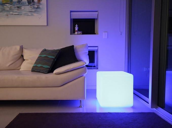 Mr.Go 14-Inch Color Changing LED Cube Light Stool, Glow Cube Seat for Kids, Modern LED Light Side Table, 16 RGB Colors LED Mood Lighting, Ideal for Home Garden Patio Bar Pool Party Decorative Lighting