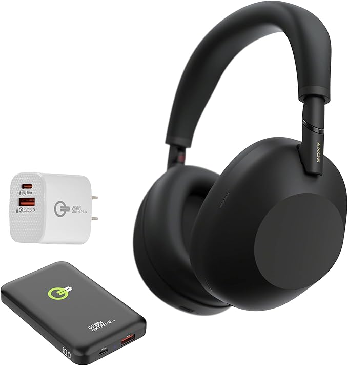 Sony WH-1000XM6 The Best Wireless Noise Canceling Headphones + Portable Charger + 20W 2-Port Wall Charger (Black)