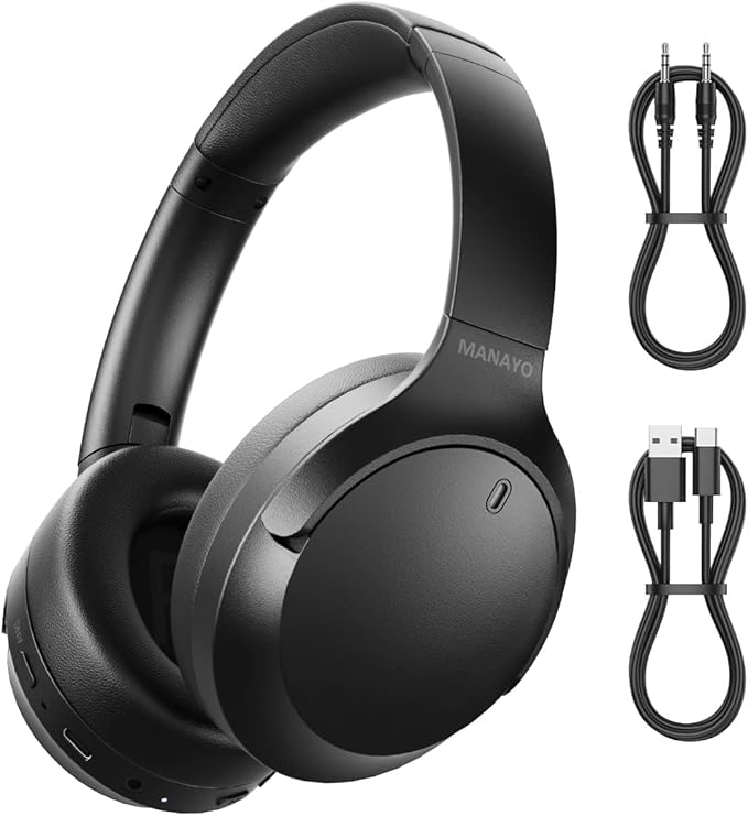 Active Noise Cancelling Bluetooth Over Ear Headphones, Foldable and Rotatable Wireless Wired ANC Headphones with Microphone for Cell Phone,Laptop, 150 Hours Playtime, Bluetooth 5.3v