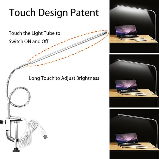 Nail Desk Lamp with Clamp, New Upgrade 8-10W Dimmable LED 360° Flexible Gooseneck Nail Tech Table Desk Light for Manicure Reading Eyebrow Tattoo