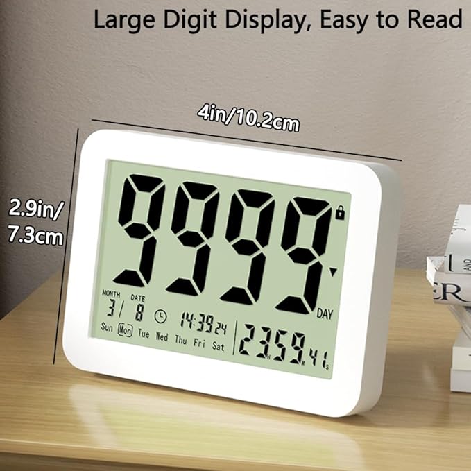FCXJTU Digital Countdown Days Timer Clock- 9999 Days Count Down Days Timer with Stand Strong Magnetic Back for Retirement Wedding Vacation Christmas New Baby Classroom Lab Kitchen Cooking (9999Day)