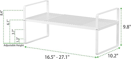 Expandable Cabinet Storage Shelf Stackable Organizer Rack for Kitchen Bathroom Pantry Spice Cupboard Coffee Countertop Home Office Desk Heavy Duty Nonslip White Large 1 Pack