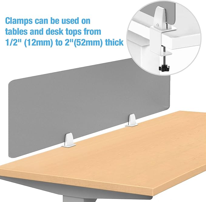 Desk Divider 4 Pcs Desk Privacy Panel 47.2''L x 15.8W'' Office Partitions Grey Acrylic Panel Pack of 4 Desk Divider Partition with Adjustable Universal Base Brand: Yeaborn