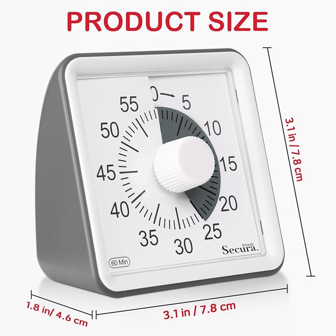 Secura 60-Minute Visual Countdown Timer for Kids & Adults, Classroom Time Management Tool (Gray & Dark Gray)