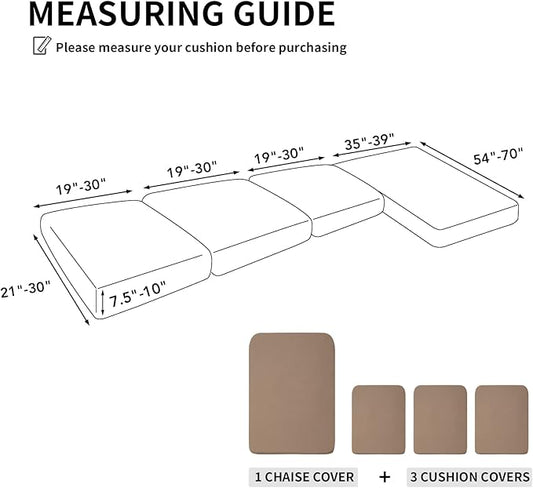 Easy-Going Stretch 4 Pieces Couch Cushion Covers for Sectional Sofa Left/Right L Shape Chaise Lounge Sofa Seat slipcover Anti-Slip Sofa Cover Soft (3 Seater + 1 Chaise, Camel)