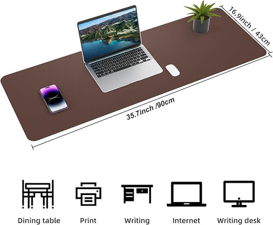 Desk Mat,35.4" x 17" Leather Desk mat,Desk matt for Desktop,Large Mouse Pad,Office Desk mat,Waterproof Desk Blotter pad for Office&Home(Coffee)