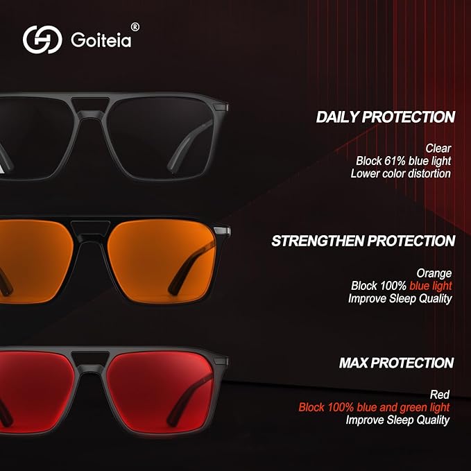Goiteia Red Light Glasses for Sleep, Dual AR Coatings, Retro 70s Red Glasses Blue & Green Light Blocking for Better Sleep