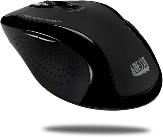 Adesso WKB-1500GB - Wireless Ergonomic Desktop Keyboard and Laser Mouse with Split Keys Design and Palm Rest for Comfort, Long Battery Life, Nano Receiver - Compatible for PC & Windows XP/7/8/10,Black