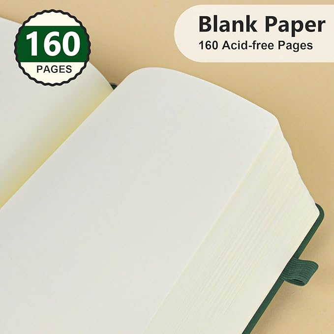 PERCUN Blank Journal Ntebook for Men & Women, 160 Pages Blank Journals for Writing, Drawing,Sketch Book,5.9" x 8.5" Leather Sketchbook, Unlined Notebook for Work, School, Art - Green