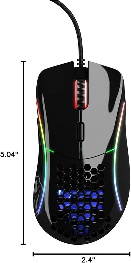 Glorious Gaming Model D Wired Gaming Mouse - 68g Superlight Honeycomb Design, RGB, Ergonomic, Pixart 3360 Sensor, Omron Switches, PTFE Feet, 6 Buttons - Glossy Black