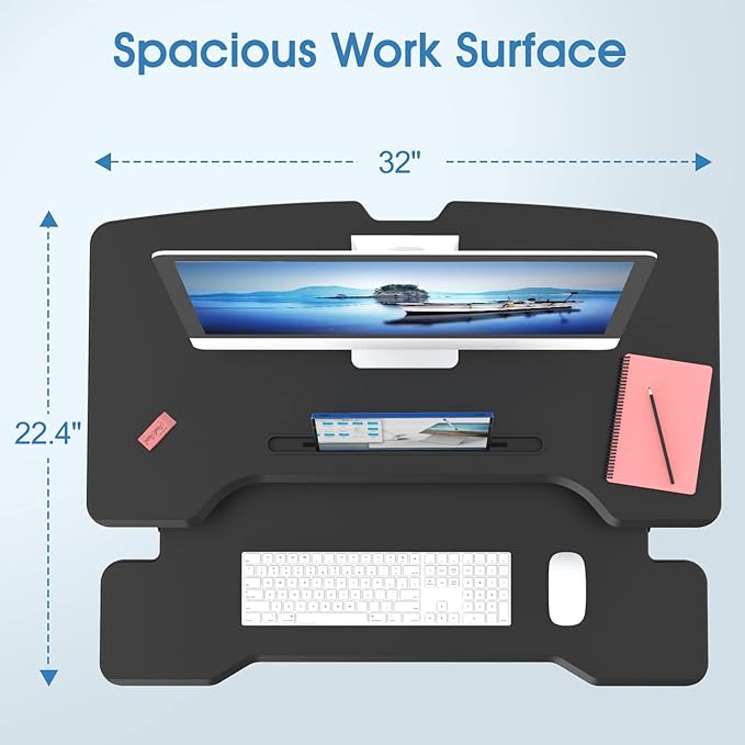 Standing Desk Converter 32 inch, Height Adjustable Sit Stand Desk Riser, Quick Sit to Stand Tabletop Dual Monitor Riser Workstation for Home Office with Keyboard Tray, Black