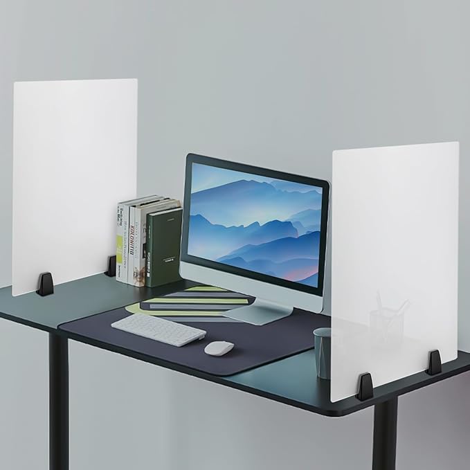 2 Pack Clamp-on Desk Privacy Panels, Frosted Acrylic Desk Dividers for Office School Call Center Reception Area, Noise and Visual Distractions Reducing Table Divider- 24" x 18"