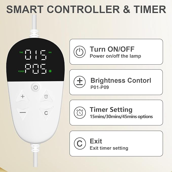 Red Light Therapy Device with Base, 660nm Red Light & 850nm &940nm Near Infrared Light Therapy Lamp with Timer, Red Light Lamp for Body at Home