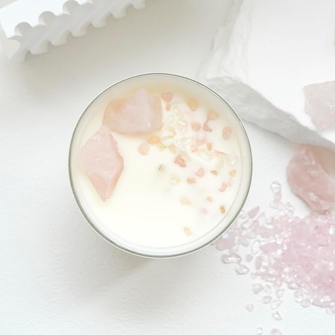 ava concept - Crystal Candle Rose - Quartz French Vanilla Scented - Soy Candles - Home Decor Aromatherapy - Glass Jar Birthday, Wedding Gift Set for Women 10 oz