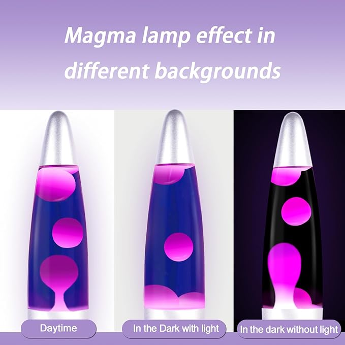Purple Magma Lamp with White Wax Sliver Base Gorgeous Liquid Motion Mood Lamp Relaxing Decoration for Home Office Bedroom Glitter Lamps for Adults Kids as Nightlight