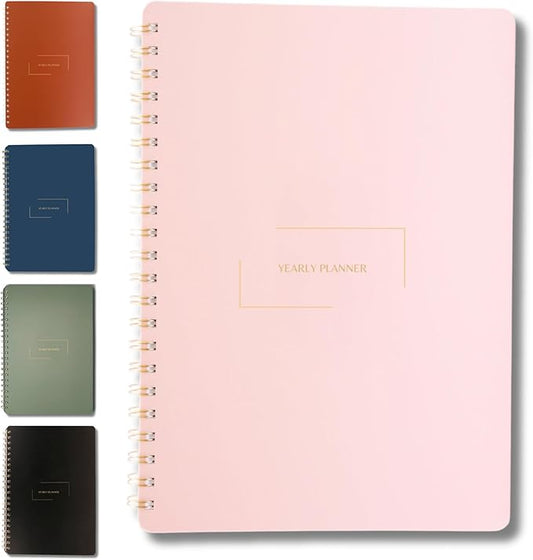 | Ultimate Yearly, Daily, Weekly, Monthly Planner | 8.25" x 11.75" | To Do List Notebook for Work | Simple Design | Multiple Layouts | Academic Planner and Organizer Notebook (Pink, Yearly Planner - Portrait)