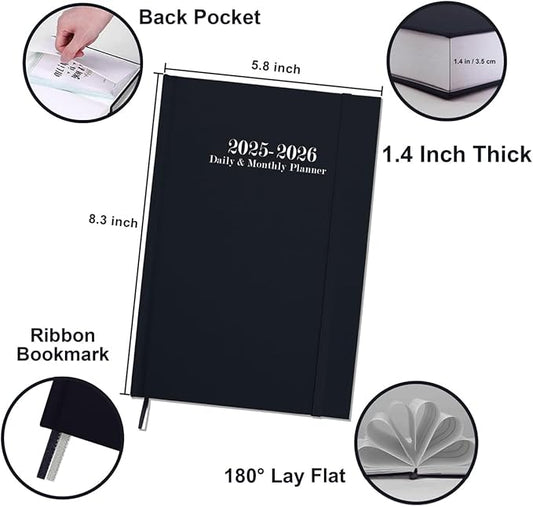 2025-2026 Daily & Monthly Planner - 2025 2026 Academic Year Planner One Page Per Day from July 2025 to June 2026, Hourly Appointment Book Perfect Organizer Daily Life, Fabric Cover, 5.8'' x 8.3'', Black