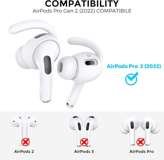 AhaStyle 4 Pairs AirPods Pro 2 Ear Hooks【Added Storage Pouch】 Anti-Slip Ear Covers Silicone Accessories Compatible with Apple AirPods Pro 2nd Generation (2 Large+2 Small, White)