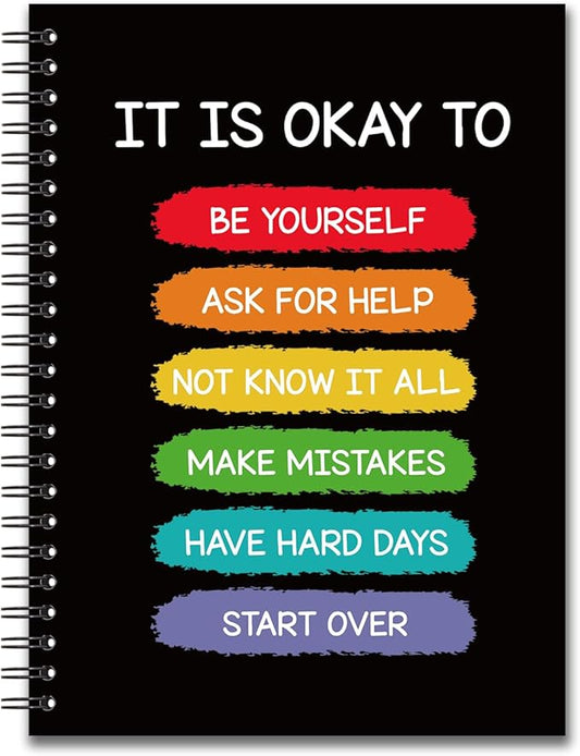 YAZMEEN Inspirational Blank Spiral Notebook(160 Pages) It is Okay to Be Yourself Hardcover Notebook Mental Health Awareness Gift Funny Motivational Gift Journal for Teen Teacher Student Office Work