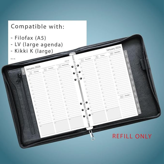 newestor 2026 A5 Planner Inserts, Filofax A5 Compatible, Weekly and Monthly Appointment Book Pages, Tabbed, 6 Holes