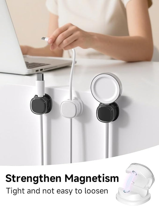 Magnetic Cable Clips, Adjustable Cord Holder Management, Adhesive Wire Keeper Organizer for Home Office Desk Phone PC Car Wall Desktop Nightstand Appliance (9-PCS White & Black)