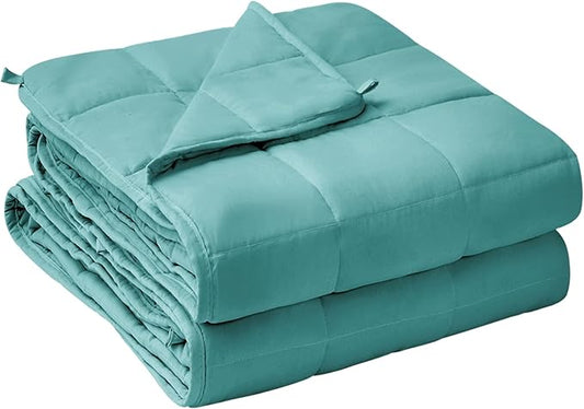 yescool Weighted Blanket for Adults (15 lbs, 48" x 72", Teal) Cooling Heavy Blanket for Sleeping Perfect for 140-160 lbs, Twin Size Breathable Blanket with Premium Glass Bead, Machine Washable