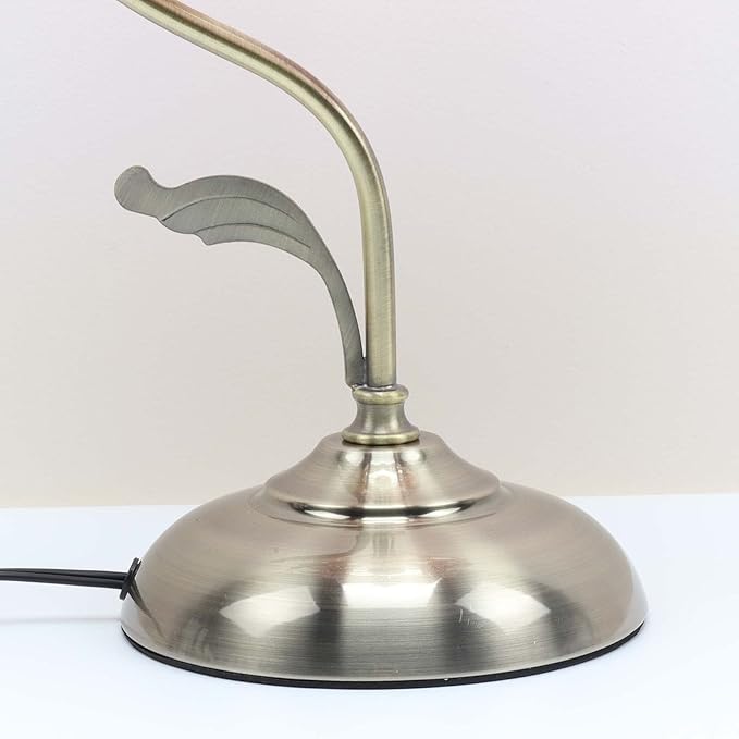 Bieye L10874 Tiffany Style Stained Glass Flower Petal Table Lamp with Brass Base for Home Décor (Red, 8" Cherry Blossom)