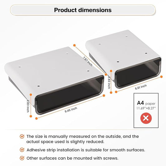 2 Pack Acrylic Self Adhesive Under Desk Drawer Slide Pull Out, Stick on Attachable Clear Black Plastic Storage Organizer, Hanging Mounted Attachment for Office, Kitchen, Cabinet, Table, Counter