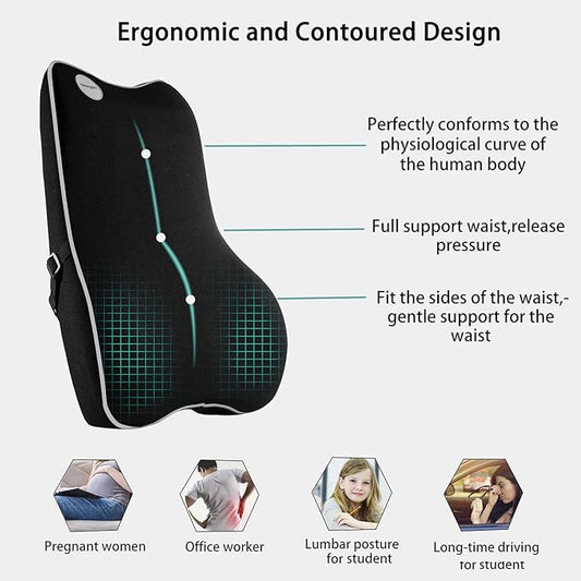 Lumbar Support Pillow,Pure Memory Foam Back Cushion Orthopedic Backrest with Breathable 3D Mesh for Car Seat,Office Chair,Computer Chair,Wheelchair and Recliner.Ergonomic Design (Grey Edge)