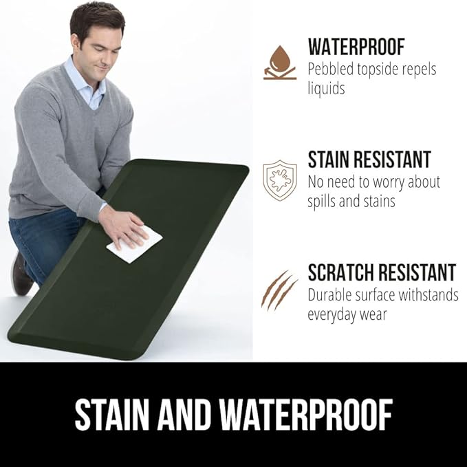 GORILLA GRIP Comfortable Cushioned Kitchen Mats for Floor, Waterproof and Stain Resistant Soft Top, 3/4 Inch Thick Ergonomic Standing Desk Anti Fatigue Mat, Foam Supports Feet, 20x32, Hunter Green