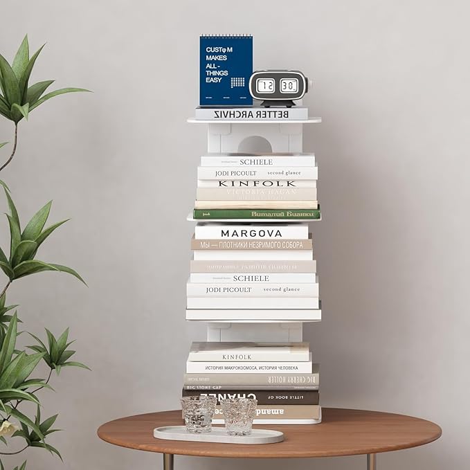 UMDONX Desktop Bookshelf Organizer Large Capacity Standing Desk Storage Rack for Books, Notebooks, Office Supplies & Decor – Easy to Assemble Space-Saving Book Organizer for Home & Office White