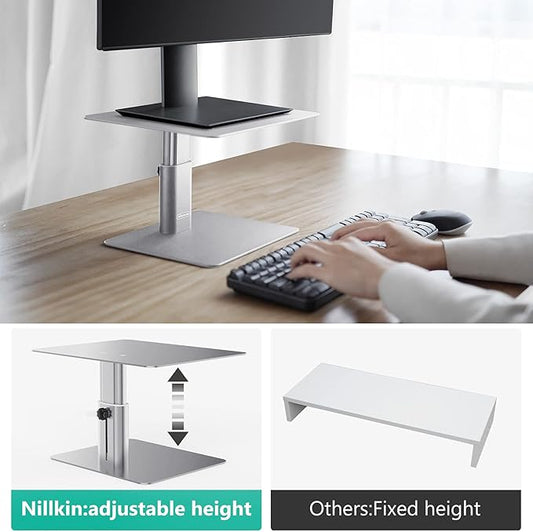 Nillkin Monitor Stand for Desk, Adjustable Height Computer Monitor Stand, Ergonomic Aluminum Computer Stand for Desktop Monitor, iMac,MacBook, Dell, HP, Lenovo and other Screen Display, Silver