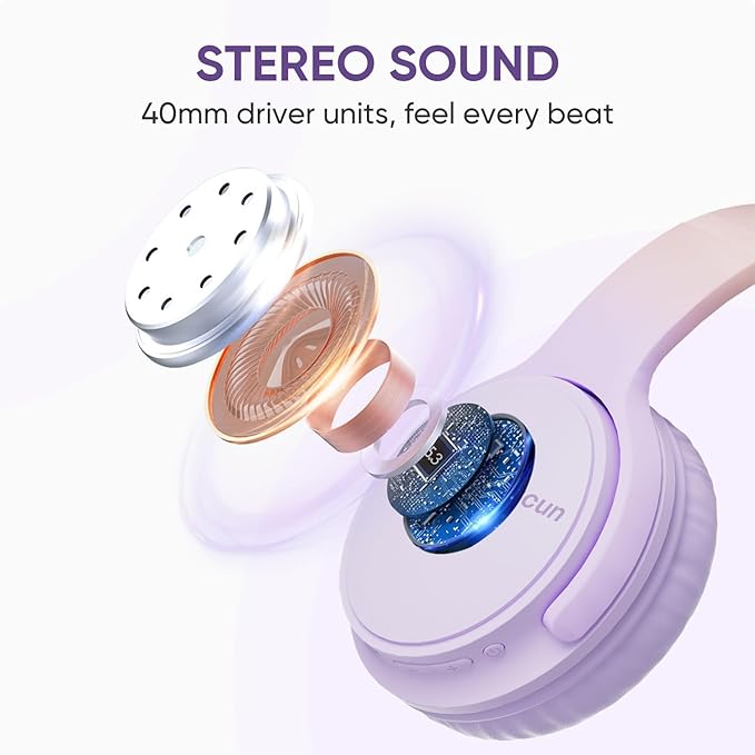 Wireless Headphones, Bluetooth Over Ear Headsets with Microphone, Hi-Fi Audio, 60H Playtime, Touch Control, Foldable Lightweight, On-Ear Headphones for Girls Women, Travel, Work,