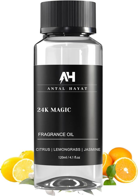 24K Magic Diffuser Oil 120mL – Hotel Scented Essential Oil for Diffuser – Inspired by W Hotels – Luxury Aromatherapy Oil Blend – Bergamot, Jasmine, Lemongrass, Musk