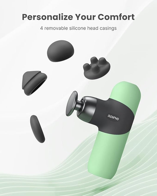 RENPHO Mini Thermal Massage Gun with Heat, Portable Deep Tissue Percussion Massager, Color Silicone Sleeves Travel Size with Carry Case, Spearmint