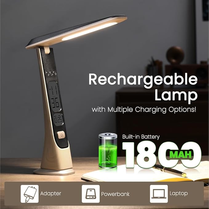 WILIT Rechargeable Lamps Cordless Table Lamp, Foldable Portable Desk Lamp, Battery Operated Lights with Stepless Brightness&Time Display for Home Office, Book Lights, Desk Accesories, Tea White