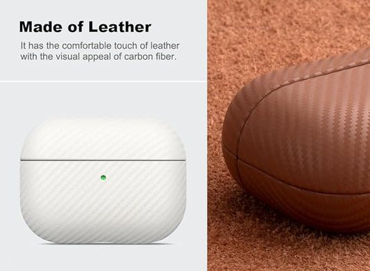 Leather Case - for AirPods Pro 2 Case Cover - Selected Skin-Friendly Leather, with Carbon Fibre Texture, Handmade Drop Protective Hard Cover for AirPods Pro 2nd Generation Earbuds - White