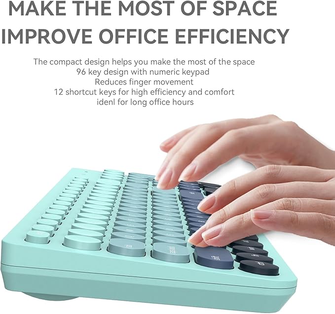 Wireless Keyboards Mouse Combos, Colorful Cute Typewriter Full-Size Retro Round Keycaps, 2.4GHz Cordless Connection Sleep Mode Office Wireless Keyboard and Mouse Set for Desktop Laptop PC Computer