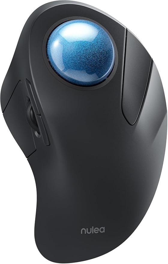 Nulea Wireless Ergonomic Trackball Mouse, Rechargeable, Bluetooth Rollerball Mouse, 44mm Index Finger Trackball, 5 Adjustable DPI, Compatible with PC, Laptop, iPad, Mac, Windows, Android