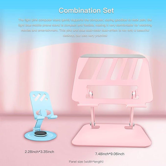 Pink Adjustable Laptop Stand for Desk&Rotating Phone Holder Blue,Portable Stand No Need Install,Perfect for Office,Home & Travel Ideal Cell Phone & Laptop Stand Combo
