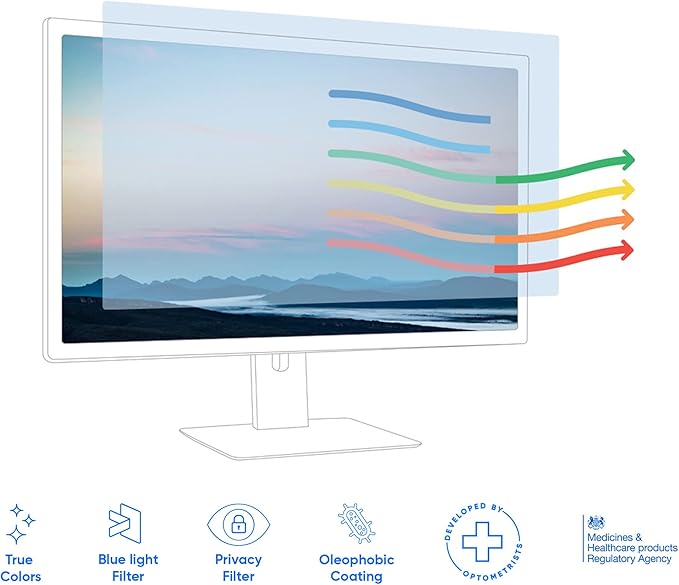 Ocushield 23.6” Premium Anti Blue Light Screen Protector with Privacy Filter for Laptops and Computer Monitors - Anti-Glare - Easy Install - Anti-Fatigue (522 x 294 mm)