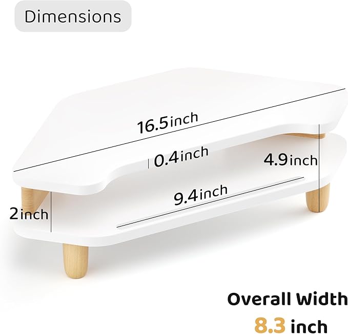 Monitor Stand Riser,2 Tier Corner Wood Monitor Stand Sturdy Computer Stand Multi-Purpose Desktop Storage Stand for Laptop,PC,iMac,Printer,Computer,White